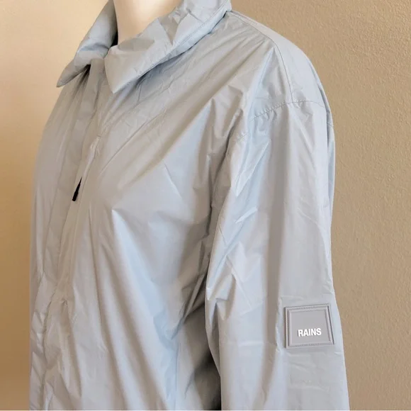 Rains NWT Overshirt Jacket Sky Blue XL Shacket Zip Front Long Sleeves 15520 $250